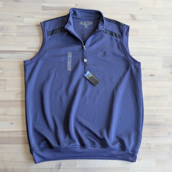 Pebble Beach Men’s Performance‎ Vest Size XL NEW w/ Tags 1/4 Zip Black/Blue